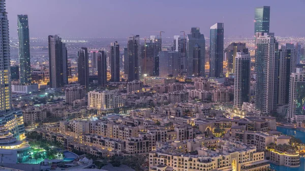 Dubai Innenstadt Nacht Tag Übergang Zeitraffer Mit Modernen Wolkenkratzern Und — Stockfoto