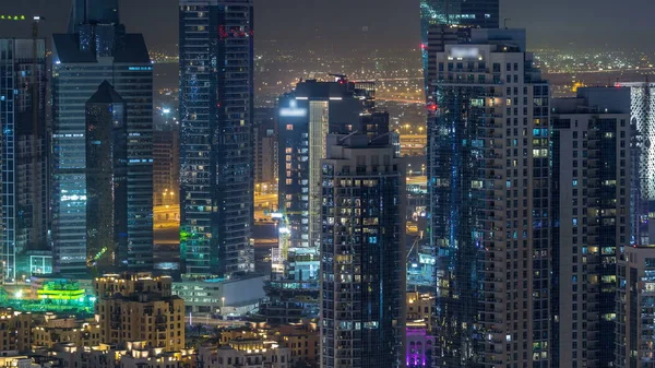 Dubai Downtown Natt Timelapse Med Moderna Upplysta Skyskrapor Mall Och — Stockfoto