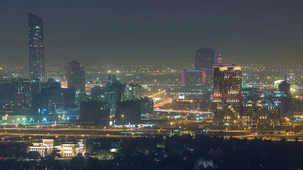 Luftaufnahme Des Festivalviertels Zeitraffer Mit Baustelle Und Beleuchteten Gebäuden Blick — Stockfoto