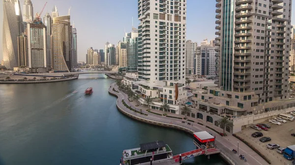 Increíble Colorido Horizonte Dubai Marina Durante Puesta Del Sol Timelapse —  Fotos de Stock