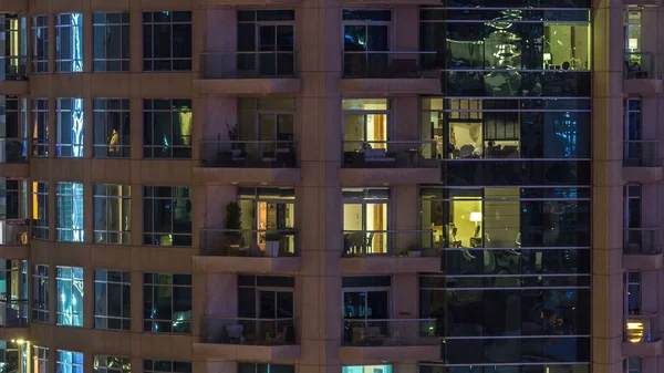 Windows Multi Storey Building Glass Steel Lighting Moving People Timelapse — Stock Photo, Image