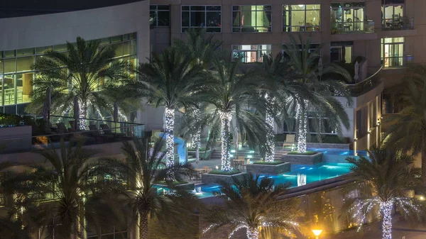 Piscina Sul Tetto Con Illuminazione Dubai Marina Timelapse Notte Vista — Foto Stock