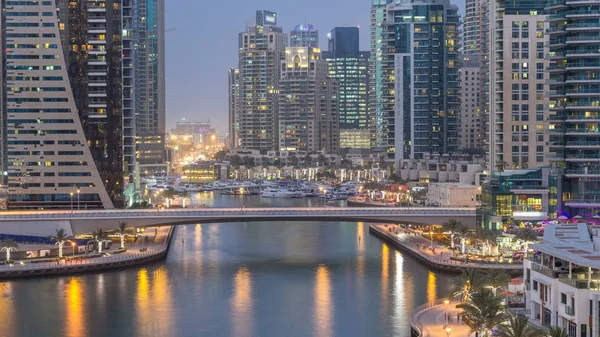 Aerial Top View Day Night Transition Timelapse Dubai Marina Promenade — Stock Photo, Image