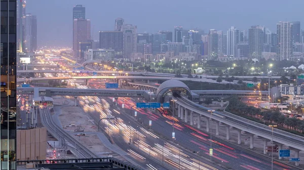 Aerial View Jumeirah Lakes Towers Skyscrapers Barsha District Day Night — Stock Photo, Image