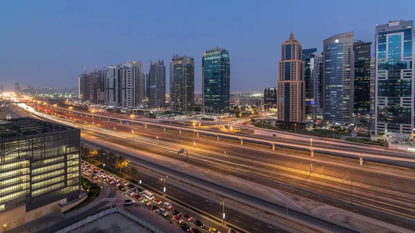 Vista Aérea Dos Lagos Jumeirah Torres Arranha Céus Dia Noite — Fotografia de Stock