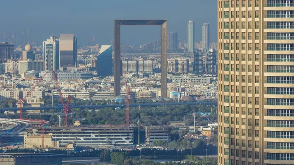 Dubai Horizonte Timelapse Con Distrito Deira Vista Aérea Desde Centro —  Fotos de Stock