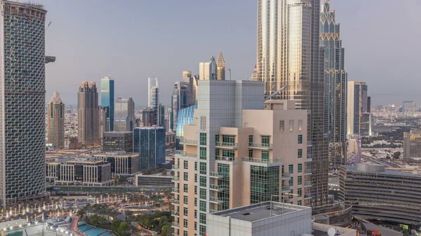 Dubai Innenstadt Tag Nacht Übergangszeit Beleuchtete Moderne Luxusgebäude Futuristisches Stadtbild — Stockfoto