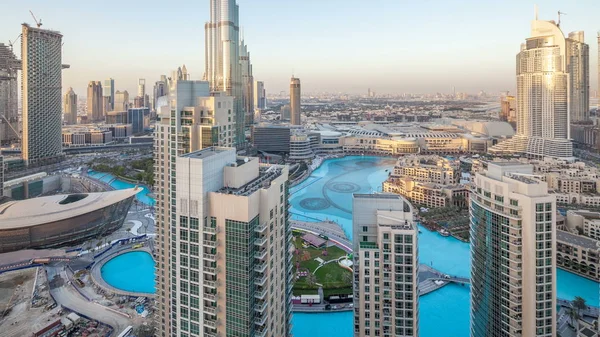 Dubai Downtown Day Night Transition Timelapse Illuminated Luxury Modern Buildings — Stock Photo, Image