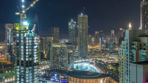 Dubaï Centre Ville Nuit Timelapse Illuminé Bâtiments Modernes Luxe Paysage — Photo