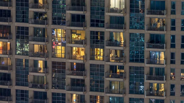 Windows Multi Storey Building Glass Steel Lighting Moving People Timelapse — Stock Photo, Image