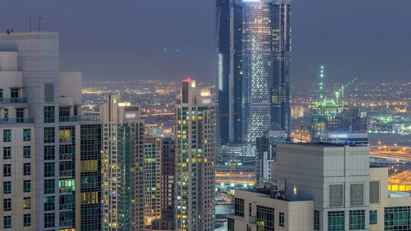 Dubai Centrum Dag Naar Nacht Overgang Timelapse Verlichte Luxe Moderne — Stockfoto