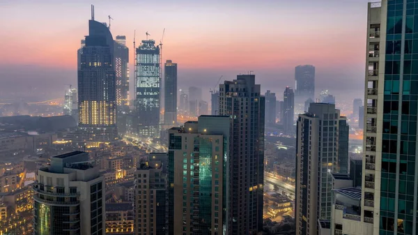 Dimmig Morgon Centrum Dubai Natt Till Dag Övergången Timelapse Futuristiska — Stockfoto