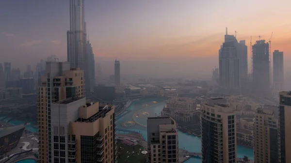 Dimmig Morgon Centrum Dubai Natt Till Dag Övergången Timelapse Futuristiska — Stockfoto