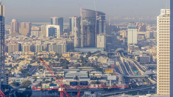 Vista Panorámica Los Edificios Sheikh Zayed Road Difc Timelapse Dubai —  Fotos de Stock