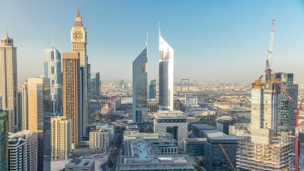 Skyline Зображення Будинків Шейха Заєда Difc Timelapse Дубаї Оае Хмарочоси — стокове фото