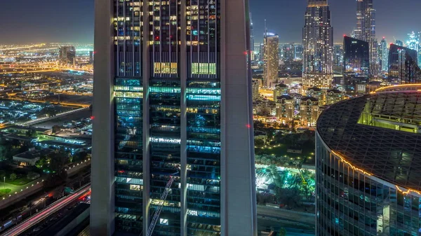 Dubaï Ville Skyline Nuit Timelapse Avec Haut Bâtiment Sheikh Zayed — Photo