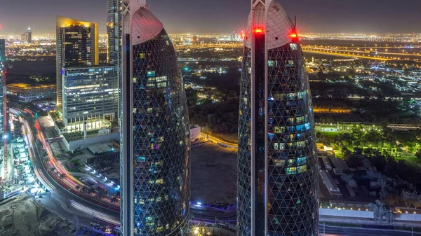 Sheikh Zayed Road Difc Gece Timelapse Dubai Bae Binaların Görünümünü — Stok fotoğraf