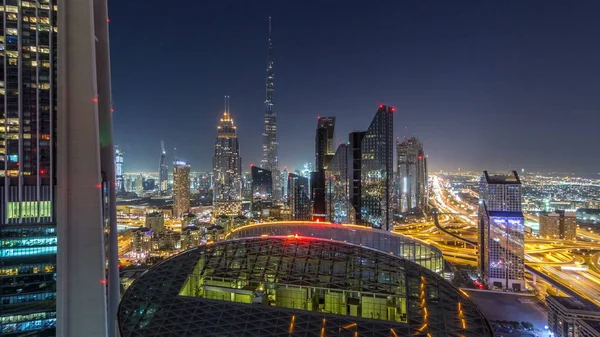 Dubai Horizonte Céntrico Noche Timelapse Con Edificio Más Alto Sheikh — Foto de Stock
