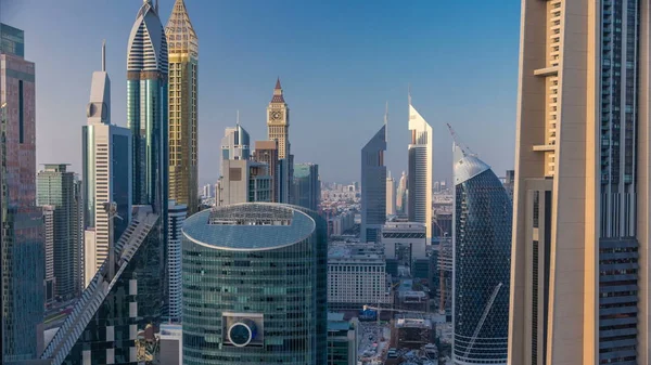 Skyline View Buildings Sheikh Zayed Road Difc Timelapse Dubai Uae — Stock Photo, Image