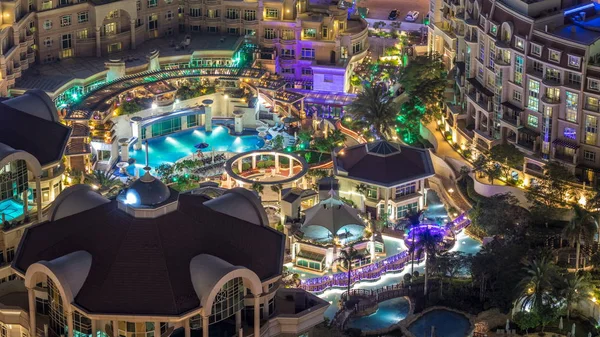 Erstaunliche Pool Einem Resort Dubai Innenstadt Zeitraffer Dubai Uae Luftaufnahme — Stockfoto