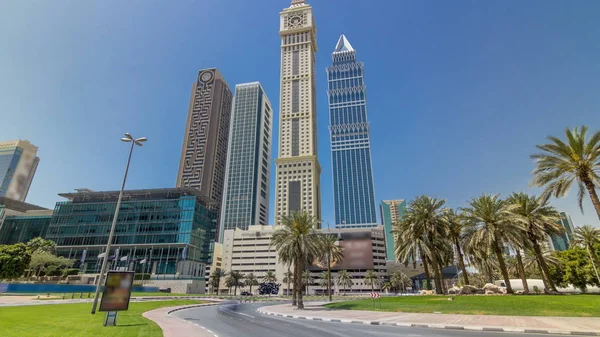 Modern Skyscrapers Skyline Business Center Sheikh Zayed Road Timelapse Hyperlapse — Stock Photo, Image