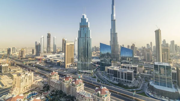 Dubai Belvárosában Skyline Naplemente Timelapse Legmagasabb Épület Sheikh Zayed Road — Stock Fotó