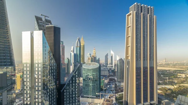 Skyline Зображення Будинків Шейха Заєда Difc Timelapse Дубаї Оае Хмарочоси — стокове фото