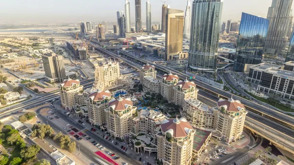 Centrum Dubaju Zachód Timelapse Drogowego Autostrady Ruchu Pobliżu Miejsca Centrum — Zdjęcie stockowe