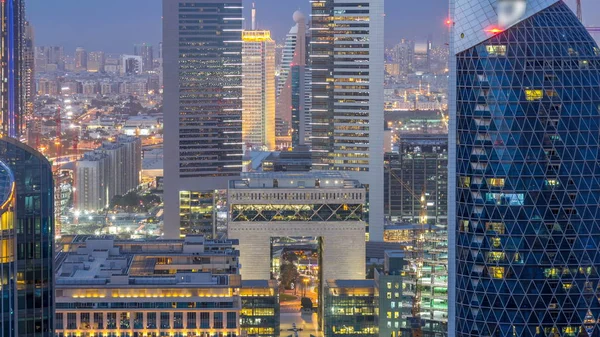 Skyline View Buildings Sheikh Zayed Road Difc Day Night Transition — Stock Photo, Image