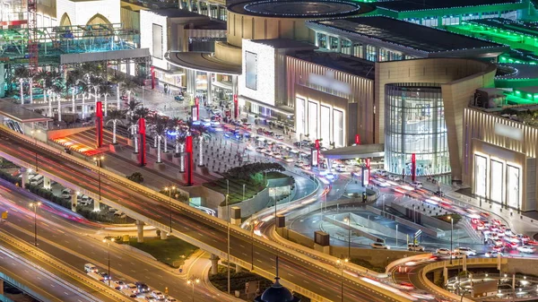 Dubaj Centrum Noční Timelapse Silnice Silničním Provozu Mall Vchodu Mnoha — Stock fotografie