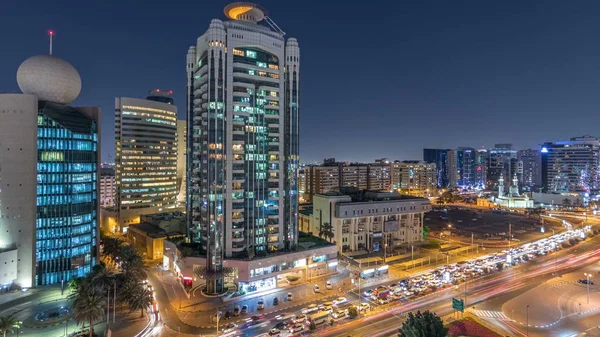 Dubai Creek Zona Rodeada Edificios Modernos Concurrida Calle Tráfico Noche — Foto de Stock