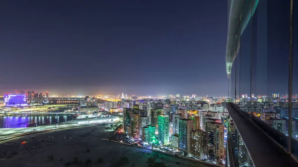 Horizonte Aéreo Centro Cidade Abu Dhabi Partir Cima Timelapse Noite — Fotografia de Stock