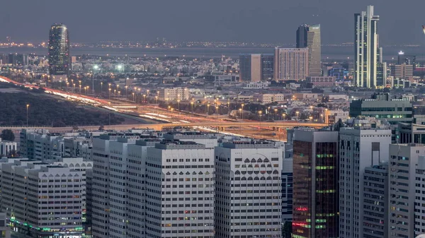 Skyline Aéreo Del Centro Ciudad Abu Dhabi Desde Día Hasta —  Fotos de Stock