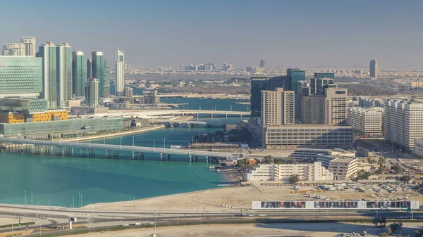 Lotnicza Panorama Centrum Abu Dhabi Góry Timelapse Przed Zachodem Słońca — Zdjęcie stockowe