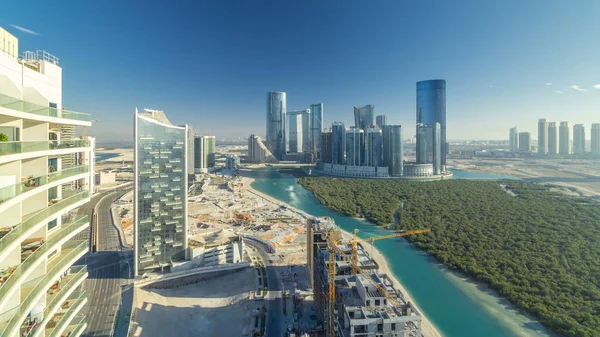Edificios Isla Reem Abu Dhabi Timelapse Desde Arriba Paisaje Aéreo —  Fotos de Stock