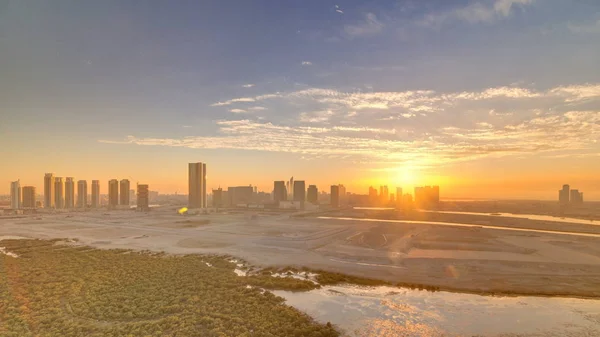 Skyscrapers Reem Maryah Island Abu Dhabi Sunset Timelapse Aerial Citiscape — Stock Photo, Image