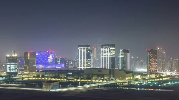 Wolkenkrabbers Reem Maryah Island Abu Dhabi Tijdens Alle Nacht Timelapse — Stockfoto