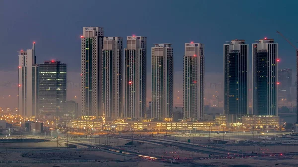 Skyscrapers Reem Maryah Island Abu Dhabi Night Day Transition Timelapse — стокове фото