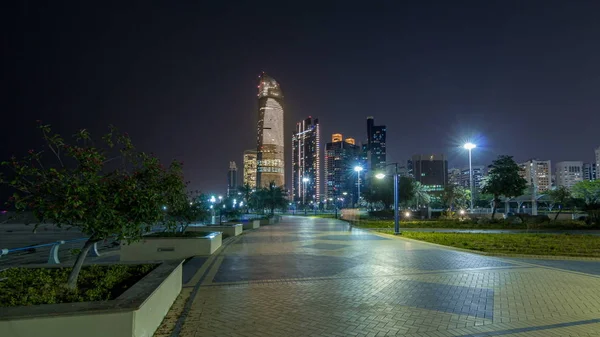 Skyscrapers Abu Dhabi Skyline Night Timelapse Hyperlapse United Arab Emirates — Stock Photo, Image
