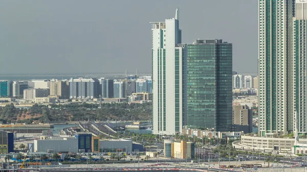 Budynki Reem Maryah Island Abu Dhabi Timelapse Góry Krajobraz Lotniczy — Zdjęcie stockowe