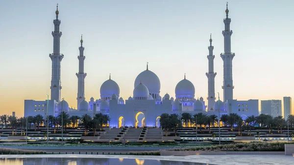 Sheikh Zayed Gran Mezquita Abu Dhabi Día Noche Timelapse Transición — Foto de Stock