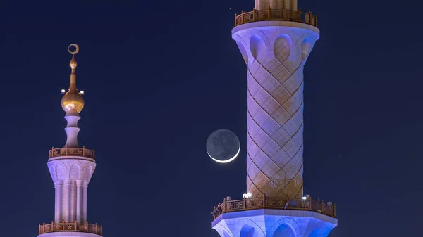 Sheikh Zayed Grand Mosque Megvilágítva Éjszaka Időapszis Abu Dhabi Egyesült — Stock Fotó