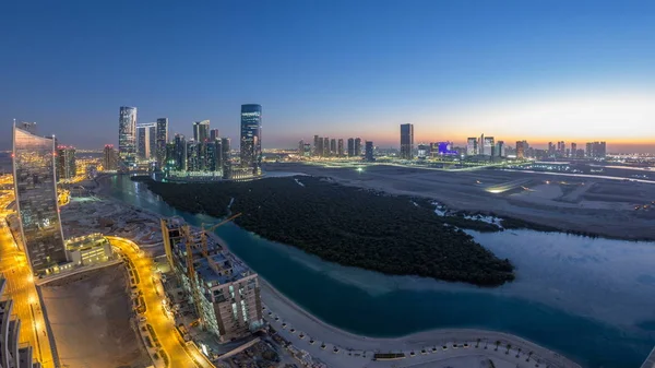 Rascacielos Reem Maryah Island Abu Dhabi Día Noche Timelapse Transición —  Fotos de Stock