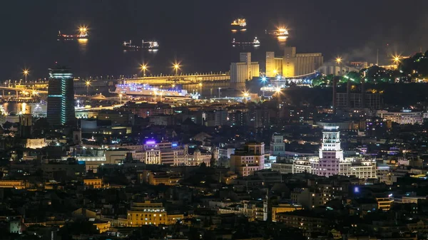 Вид Ночное Время Барселоне Средиземное Море Порт Барселоны Бункера Carmel — стоковое фото