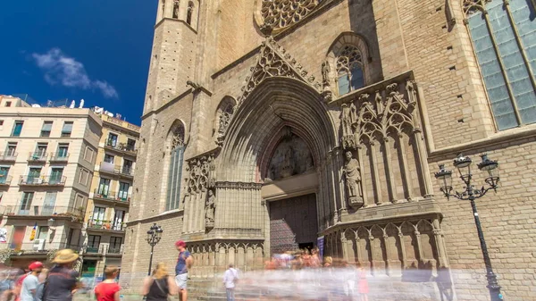Santa Maria Del Mar Barcelona Spain Timelapse Hyperlapse Facade Basilica — Stock Photo, Image