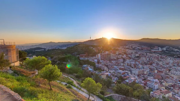 Beautiful Sunset Timelapse Tibidabo Barcelona Spain View Bunkers Carmel View — Stock Photo, Image