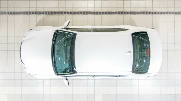 Top View Cars Entering Workshop Service Station Timelapse Floor Gray — Stock Photo, Image