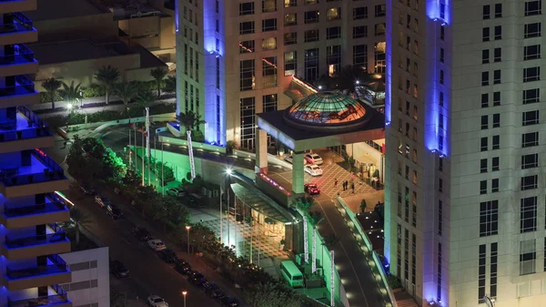 Vista Entrada Hotel Puerto Deportivo Dubái Por Noche Desde Parte —  Fotos de Stock