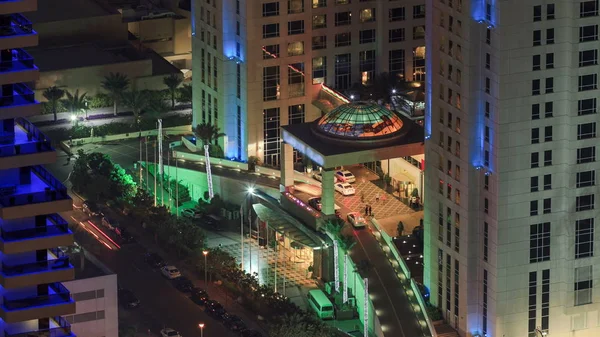 Vista Entrada Hotel Puerto Deportivo Dubái Por Noche Desde Parte — Foto de Stock