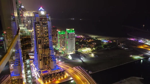 Dubai Marina Night View Hotels Bridge Traffic Timelapse City Artificial — Stock Photo, Image